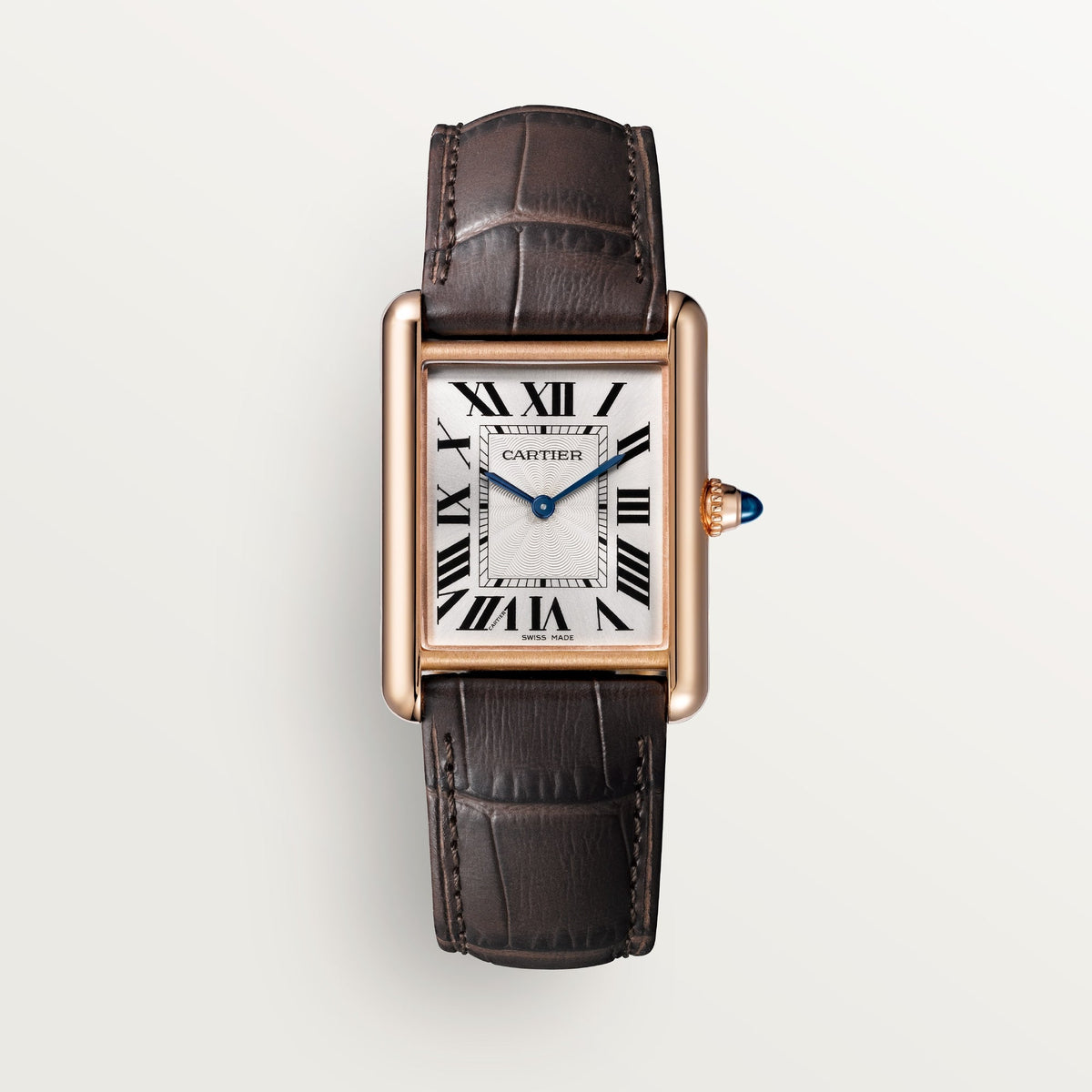 Cartier Tank Louis Large Rose Gold Silver Dial Brown  Skin WGTA0011 - WATCHXNYC