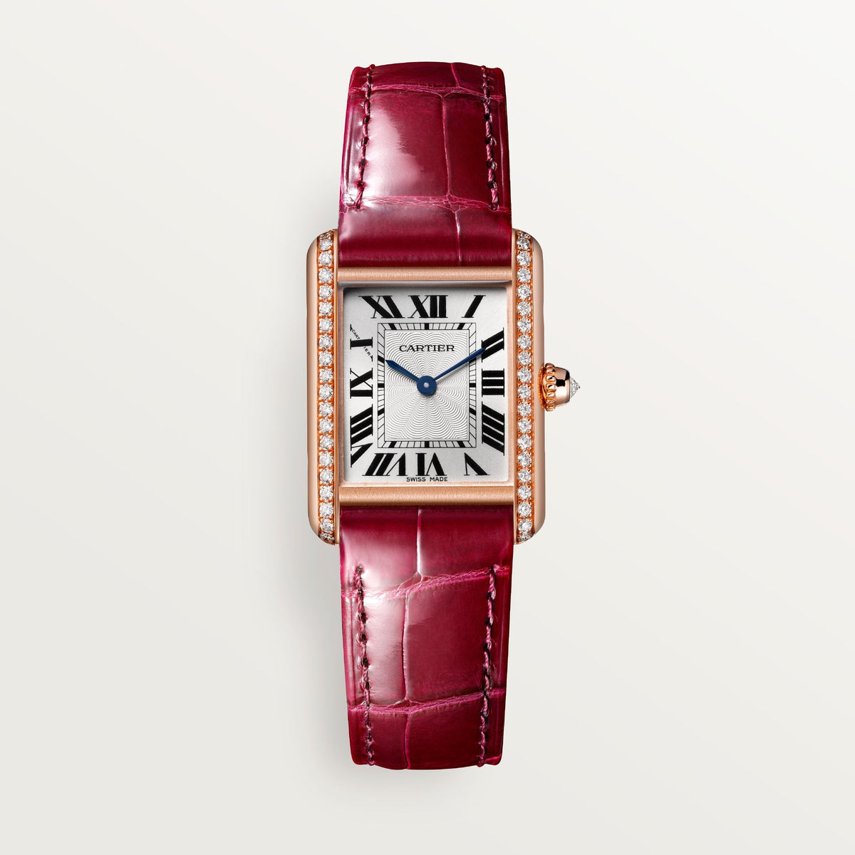 Cartier Tank Louis Small 18k Rose Gold Silver Dial Red  Skin Strap WJTA0037 - WATCHXNYC