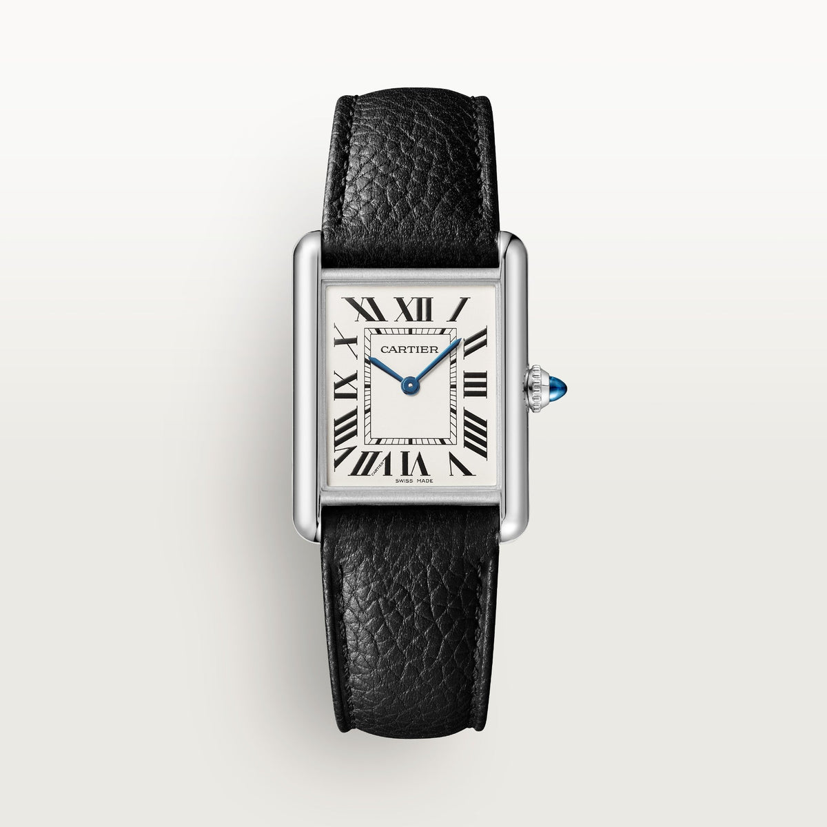 Cartier Tank Must 33.7 mm x 25.5 mm Large Steel Silver Dial Black  Strap WSTA0109 - WATCHXNYC