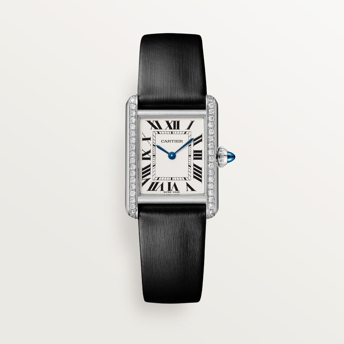 Cartier Tank Must Small Steel Silver Dial Black Brushed  Strap W4TA0031 - WATCHXNYC