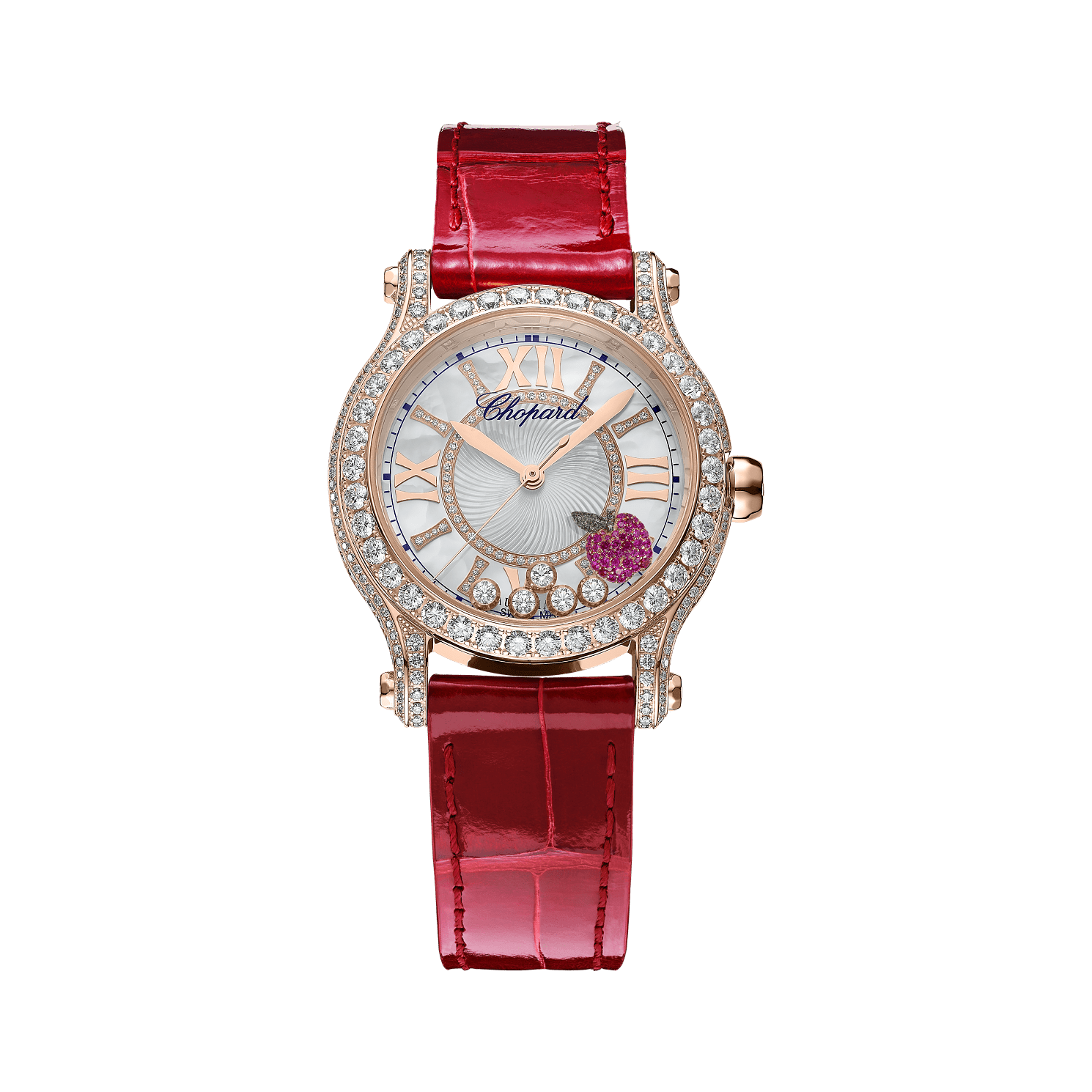 Chopard Happy Sport Fifth Avenue Edition 36 mm Textured Mother-Of-Pearl Dial with Diamonds 18k Rose Gold   Leather Strap 274891-5024 - WATCHXNYC