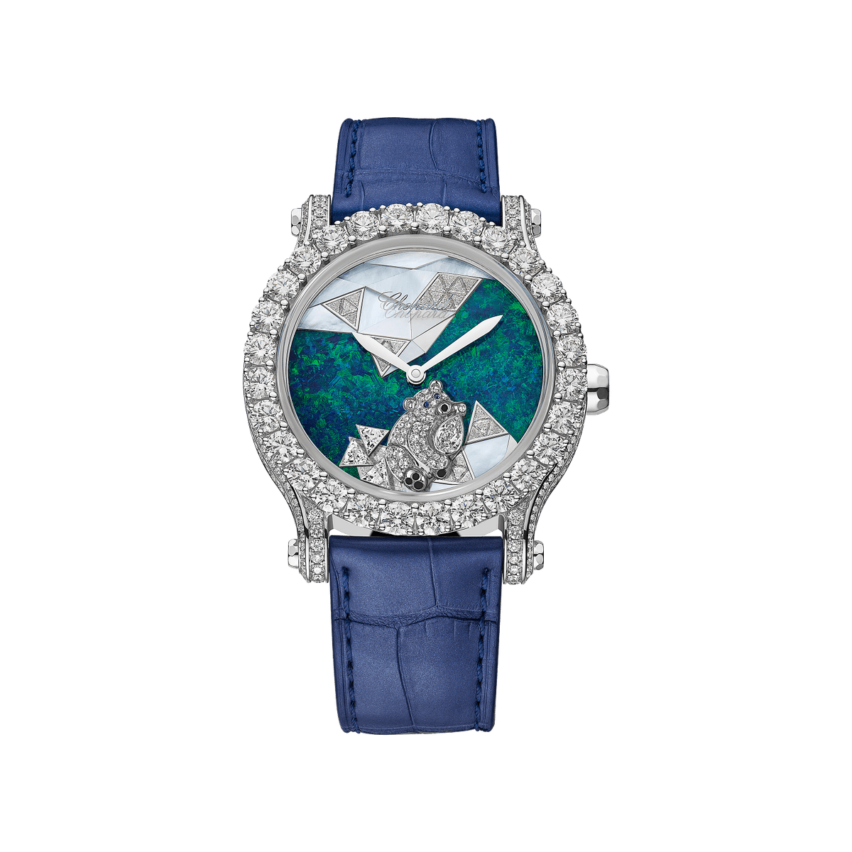 Chopard Happy Sport Métiers d'Art 40 mm Green Dial with Diamonds 18K White Gold   Leather Strap 274425-1001 - WATCHXNYC