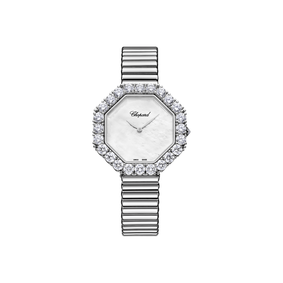 Chopard L'Heure Du Diamant Octagonal 32 mm White Dial with Diamonds 18K White Gold Bracelet 10A097-1404 - WATCHXNYC