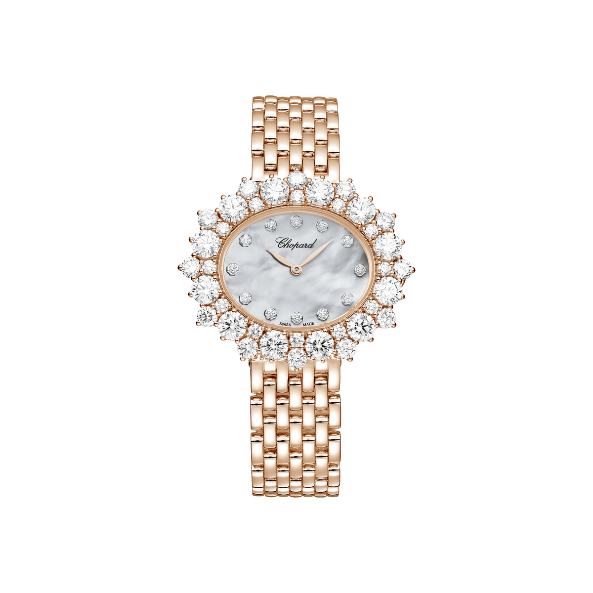 Chopard L’Heure du Diamant Oval Medium 36 mm White Mother-Of-Pearl Dial with Diamonds 18k Rose Gold Bracelet @10A390-5100 - WATCHXNYC