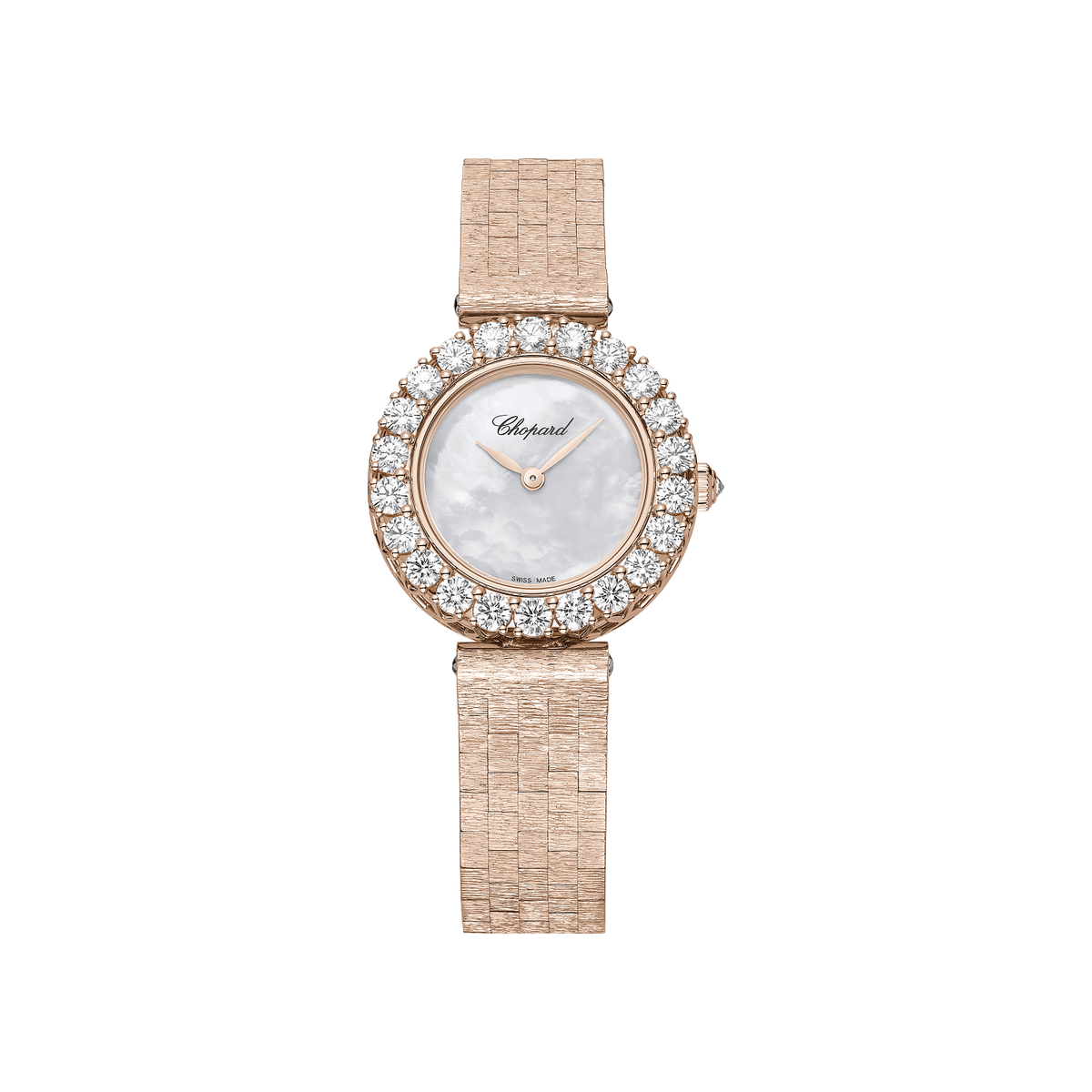Chopard L'HEURE DU DIAMANT ROUND 26 mm White Mother-Of-Pearl Dial with Diamonds 18k Rose Gold Bracelet 10A178-5301 - WATCHXNYC