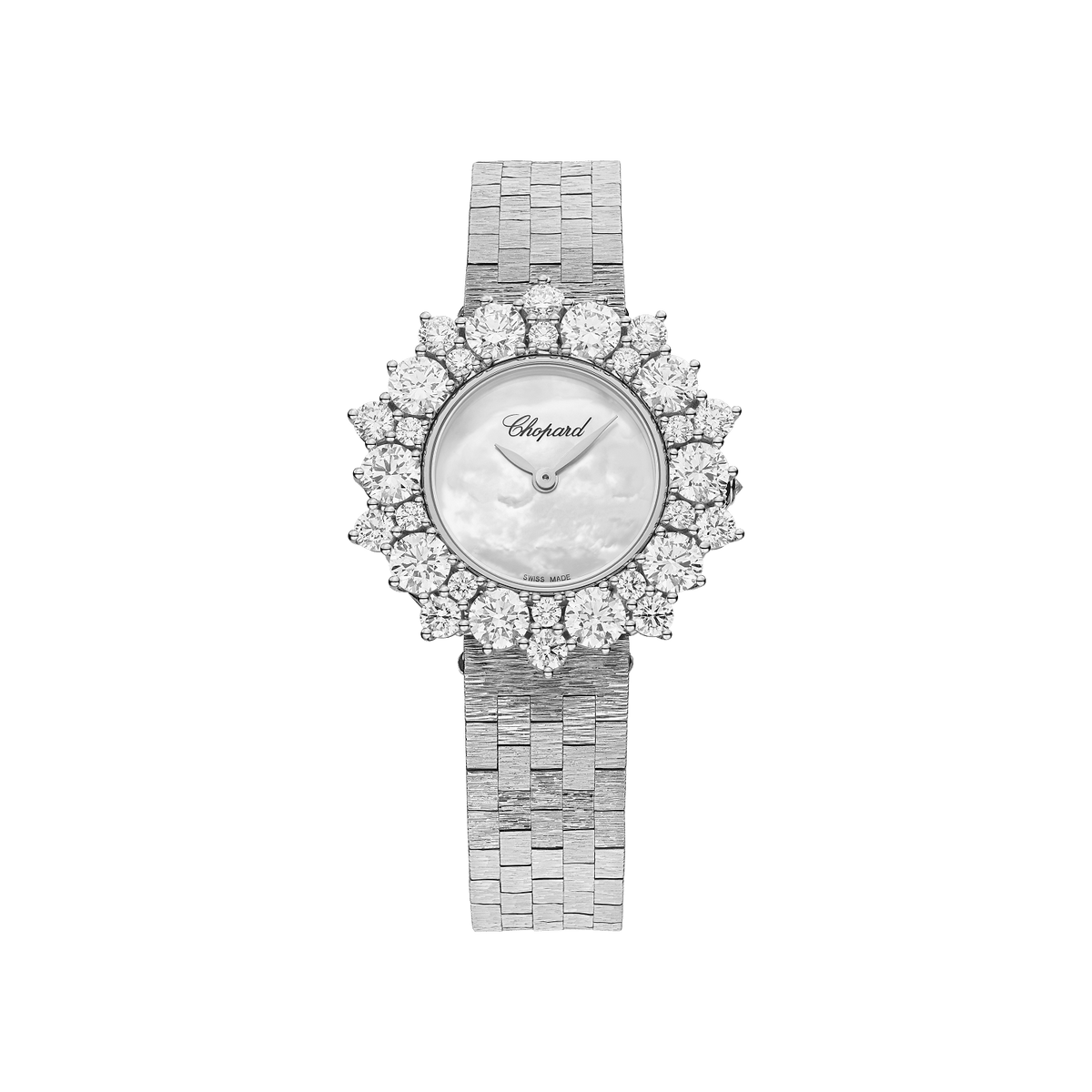 Chopard L'HEURE DU DIAMANT ROUND 30 mm White Mother-Of-Pearl Dial with Diamonds 18K White Gold Bracelet @10A391-1300 - WATCHXNYC