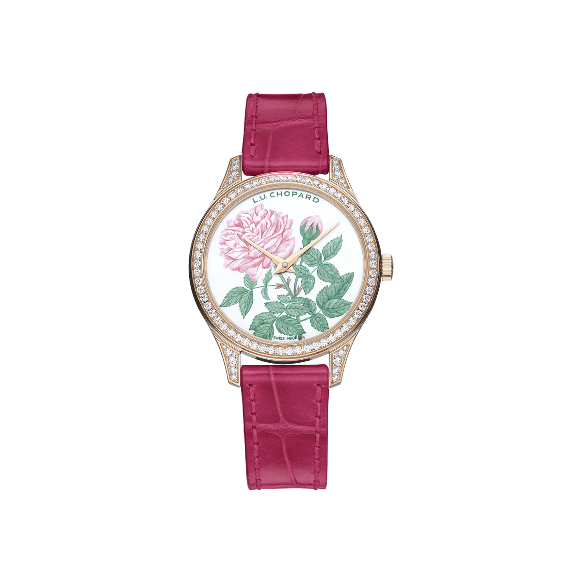 Chopard L.U.C XP Esprit de Fleurier 35 mm Pink Dial with Diamonds 18k Rose Gold   Leather Strap 131944-5006 - WATCHXNYC