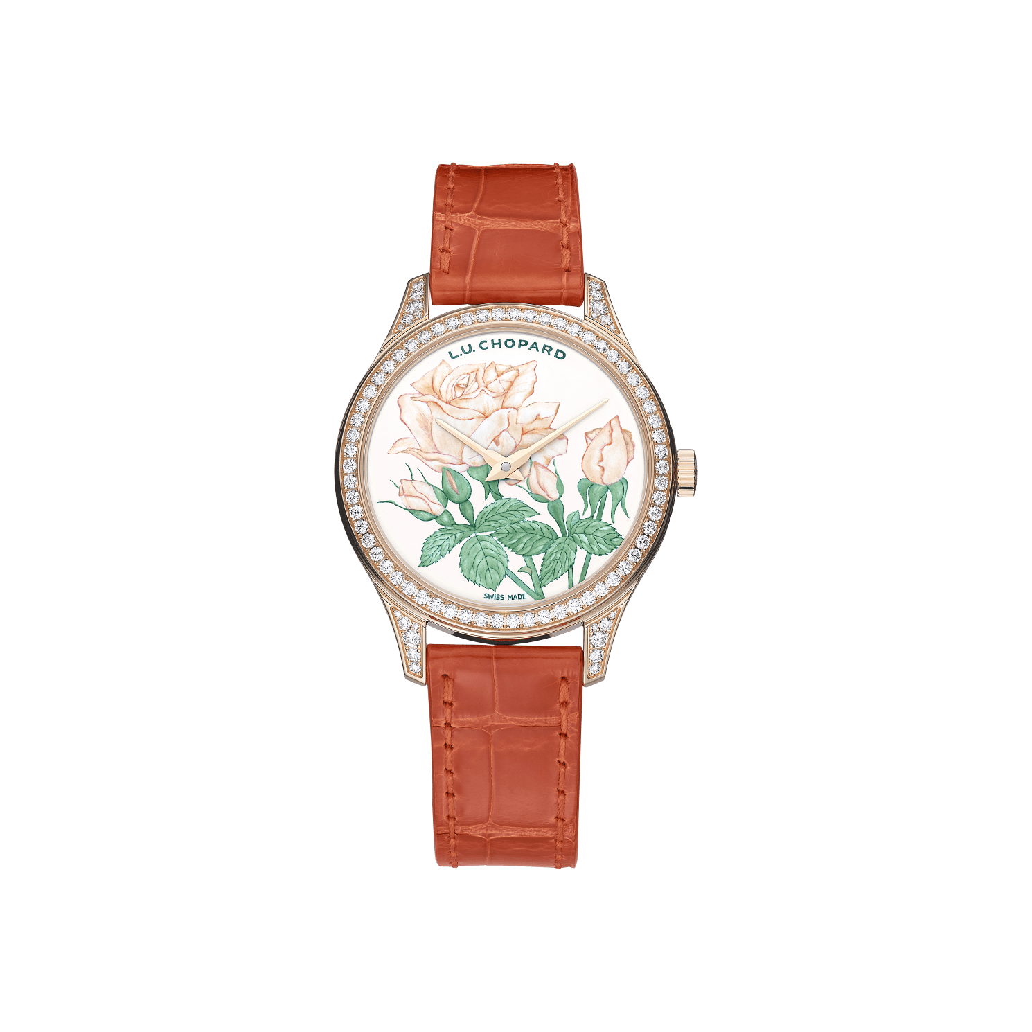 Chopard L.U.C XP Esprit de Fleurier 35 mm Yellow Dial with Diamonds 18k Rose Gold   Leather Strap 131944-5007 - WATCHXNYC