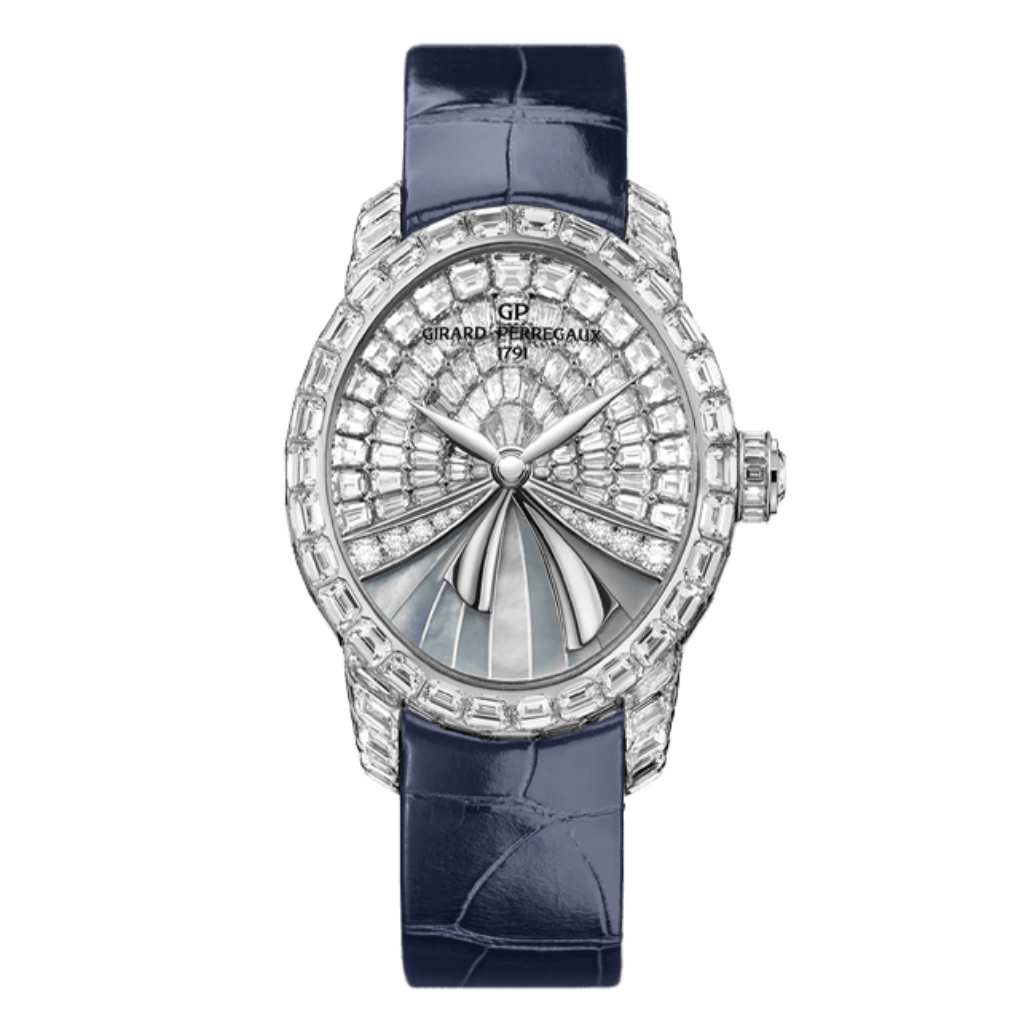 Girard-Perregaux Cat’s Eye La Fenice 38.40 x 32.90 mm Mother-Of-Pearl Dial with Diamonds 18k White Gold   Leather Strap 80494B53P7B1-CK4A - WATCHXNYC