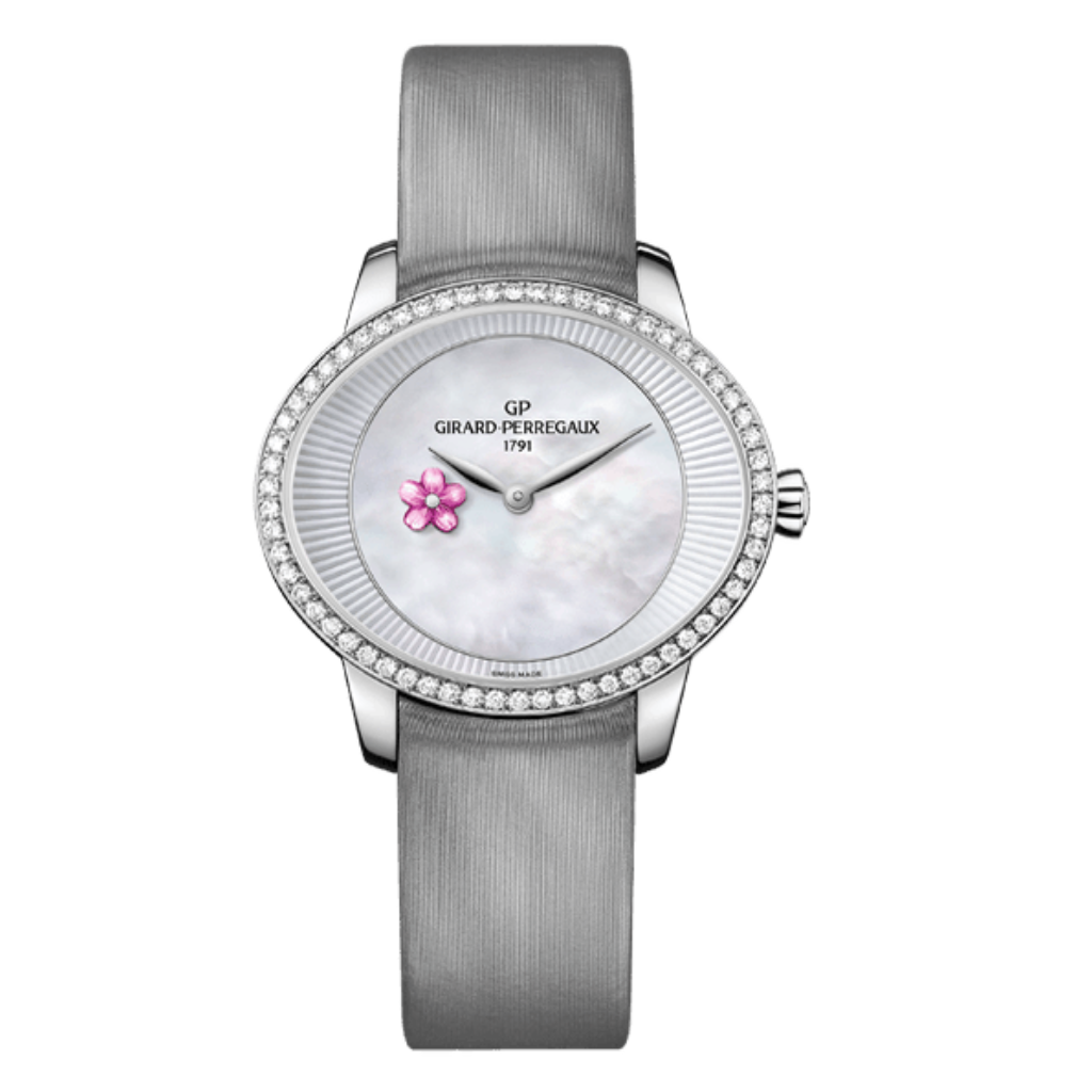 Girard-Perregaux Cat’s Eye Plum Blossom 35.40 x 30.40 mm Mother Of Pearl Dial with Diamonds Stainless Steel   Leather Strap 80484D11A701-HK7A - Wrist Boutique