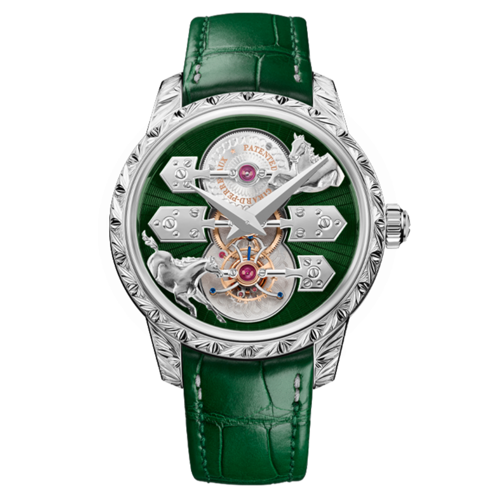 Girard-Perregaux La Esmeralda Tourbillon "A Secret" Eternity Edition 43 mm Green Dial 18k White Gold   Leather Strap 99274-53-3303-5CC - WATCHXNYC