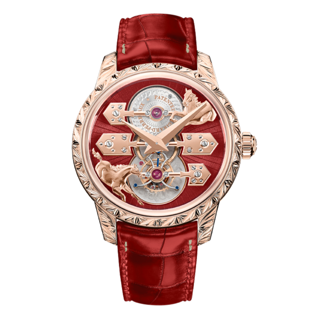 Girard-Perregaux La Esmeralda Tourbillon "A Secret" Eternity Edition 43 mm Red Dial 18K Pink Gold   Leather Strap 99274-52-3161-5CC - WATCHXNYC