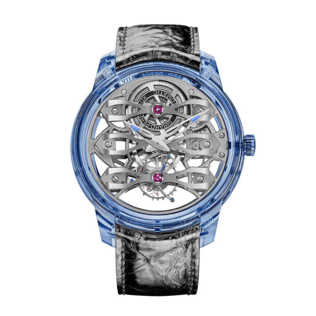 Girard-Perregaux Quasar Azure Tourbillon with Three Bridges 46 mm Transparent Dial Blue Sapphire Fabric Strap 99295-43-002-UA2A - WATCHXNYC