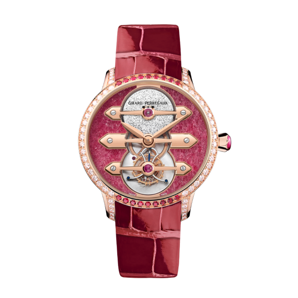 Girard-Perregaux Tourbillon with Three Gold Bridges Ruby Heart 38 mm Transparent Dial with Diamonds 18K Pink Gold   Leather Strap 99242B52CH01-CKHA - Wrist Boutique
