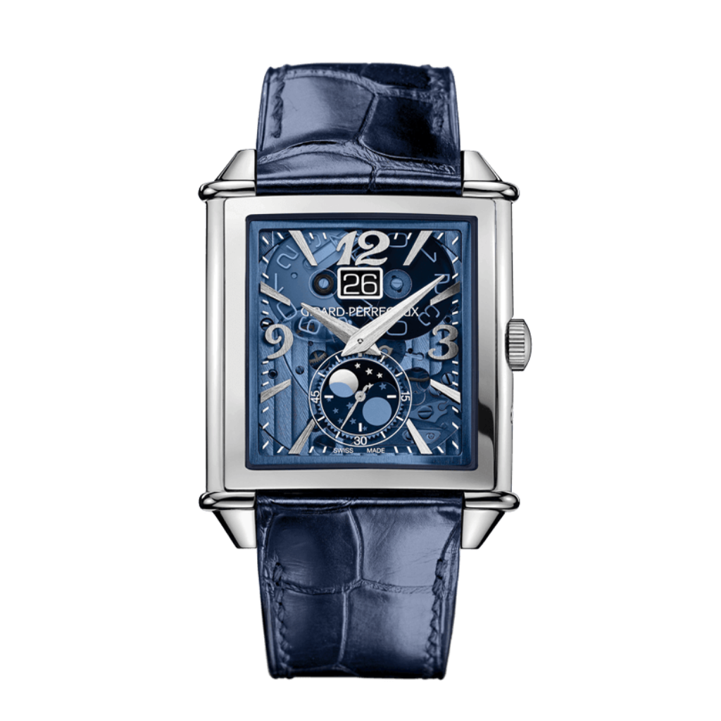Girard-Perregaux Vintage 1945 XXL Large Date and Moon Phases 36.10 x 35.25 mm Polycristalline Dial Stainless Steel   Leather Strap 25882-11-421-BB4A - WATCHXNYC