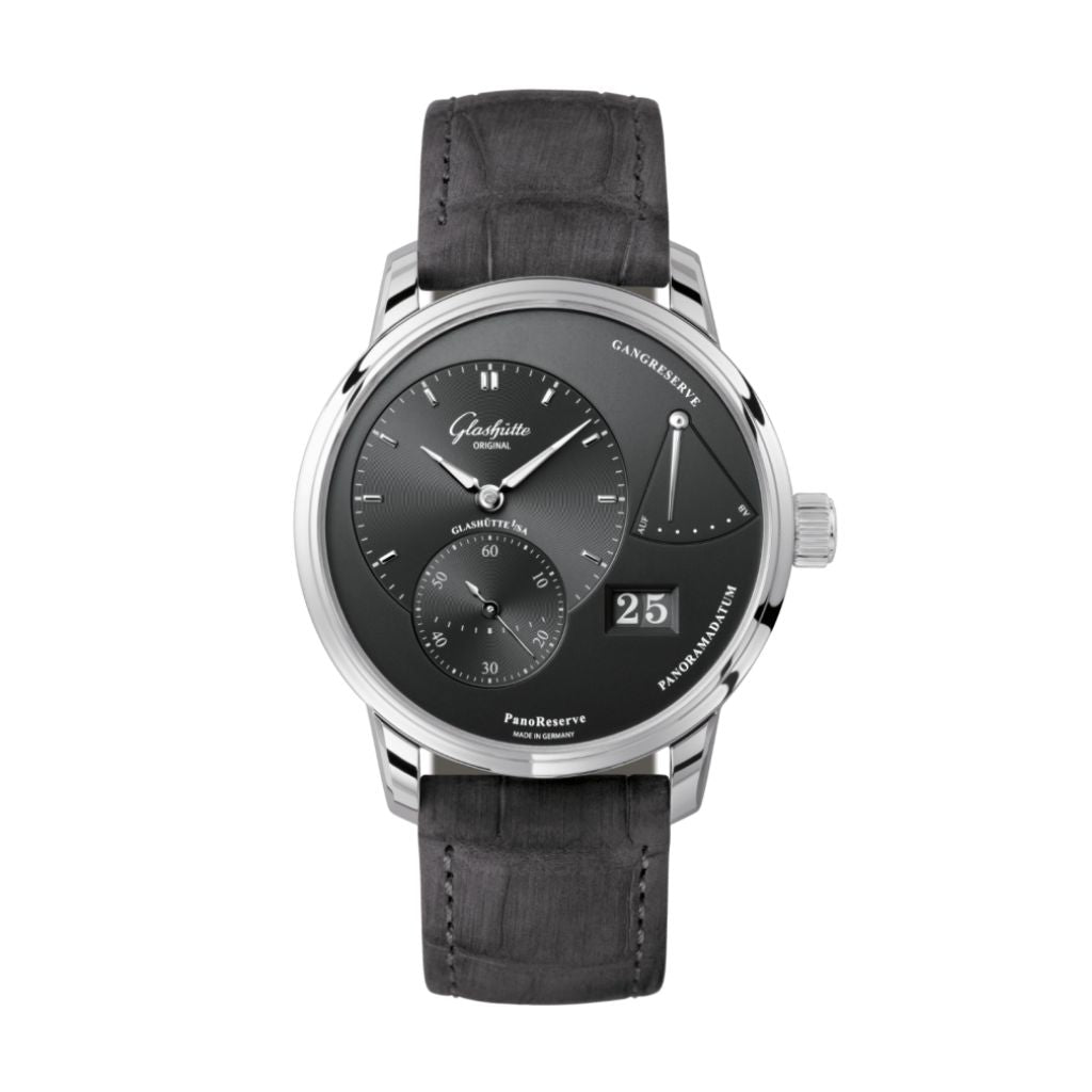 Glashuette Original PanoReserve 40 mm Galvanized Ruthenium Dial Stainless Steel Louisiana   Nubuk Leather Strap 1-65-01-23-12-62 - WATCHXNYC