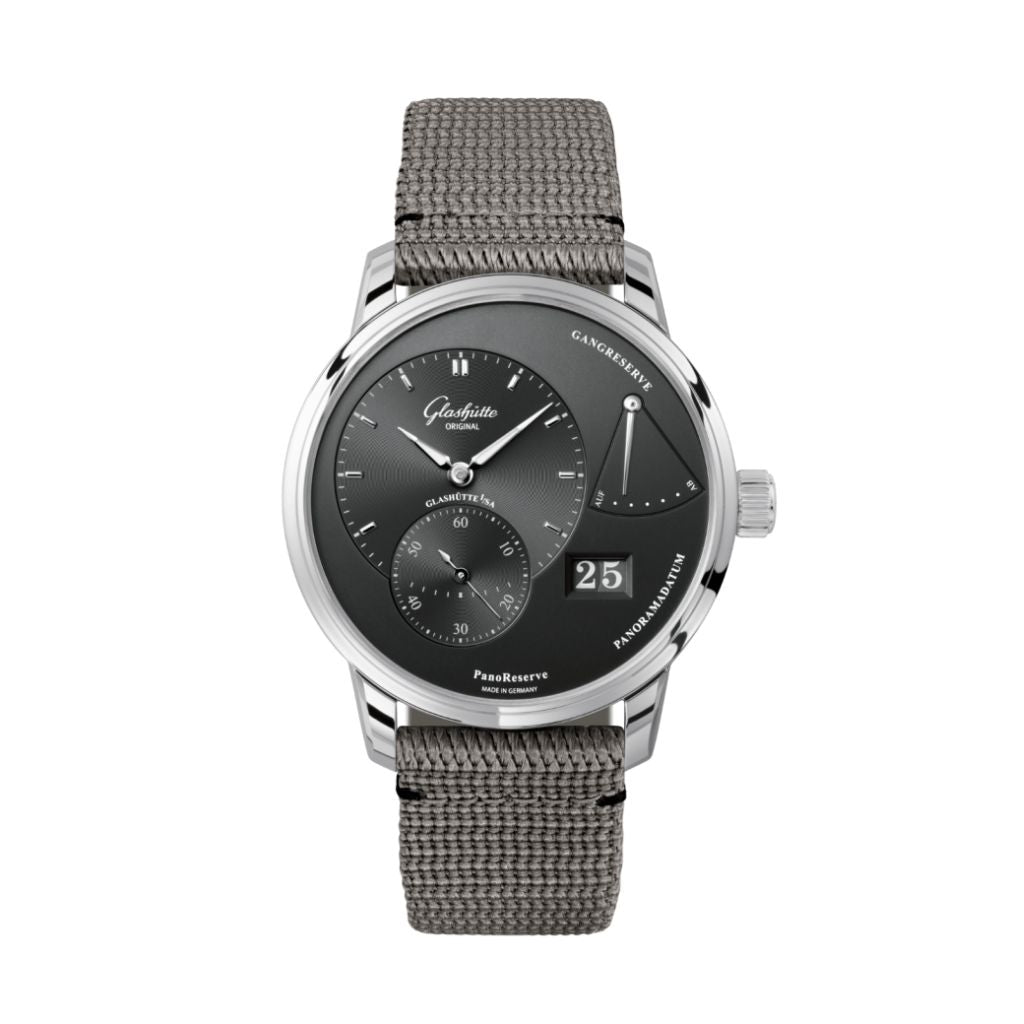 Glashuette Original PanoReserve 40 mm Galvanized Ruthenium Dial Stainless Steel Synthetic 1-65-01-23-12-66 - WATCHXNYC