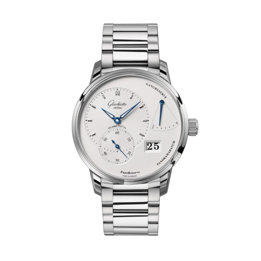 Glashuette Original PanoReserve 40 mm Silver Galvanized Dial Stainless Steel Stainless Steel 1-65-01-22-12-71 - WATCHXNYC