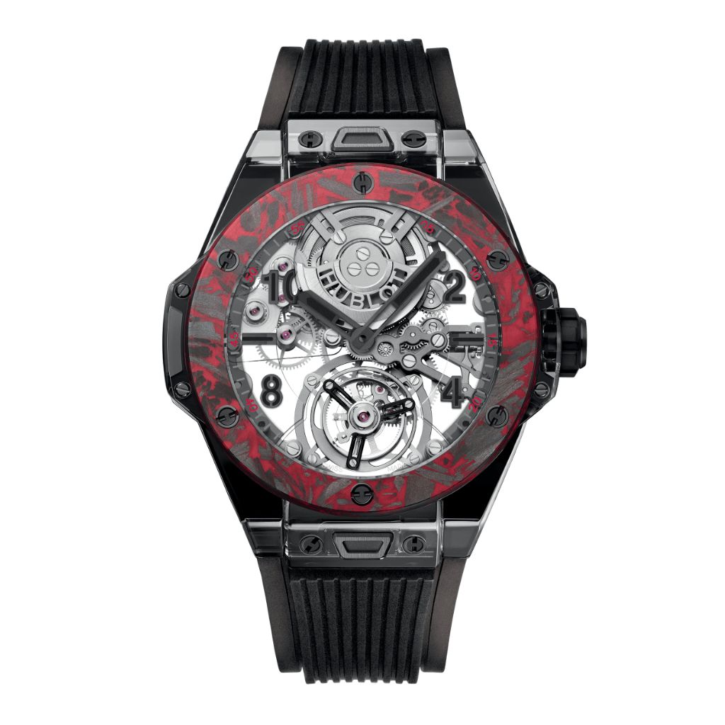 HUBLOT Big Bang Tourbillon Automatic Black Sapphire Las Vegas Boutique 45 mm Transparent Dial Polished Black Sapphire Crystal Rubber Strap 419.JBV.0113.RT.LVB23 - Wrist Boutique