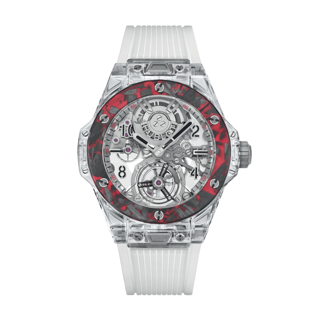 HUBLOT Big Bang Tourbillon Automatic Sapphire Las Vegas Boutique 45 mm Transparent Dial Polished Sapphire Crystal Rubber Strap 419.JQV.0113.RT.LVB23 - Wrist Boutique