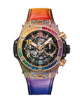 HUBLOT Big Bang Unico King Gold Rainbow 42 mm Transparent Dial with Diamonds Polished 18K King Gold  Rubber with Leather Strap 441.OX.1118.LR.0999 - Wrist Boutique