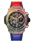 HUBLOT Big Bang Unico King Gold Rainbow 44 mm Transparent Dial with Diamonds Polished 18K King Gold Rubber with Leather Strap 421.OX.1118.LR.0999 - WATCHXNYC