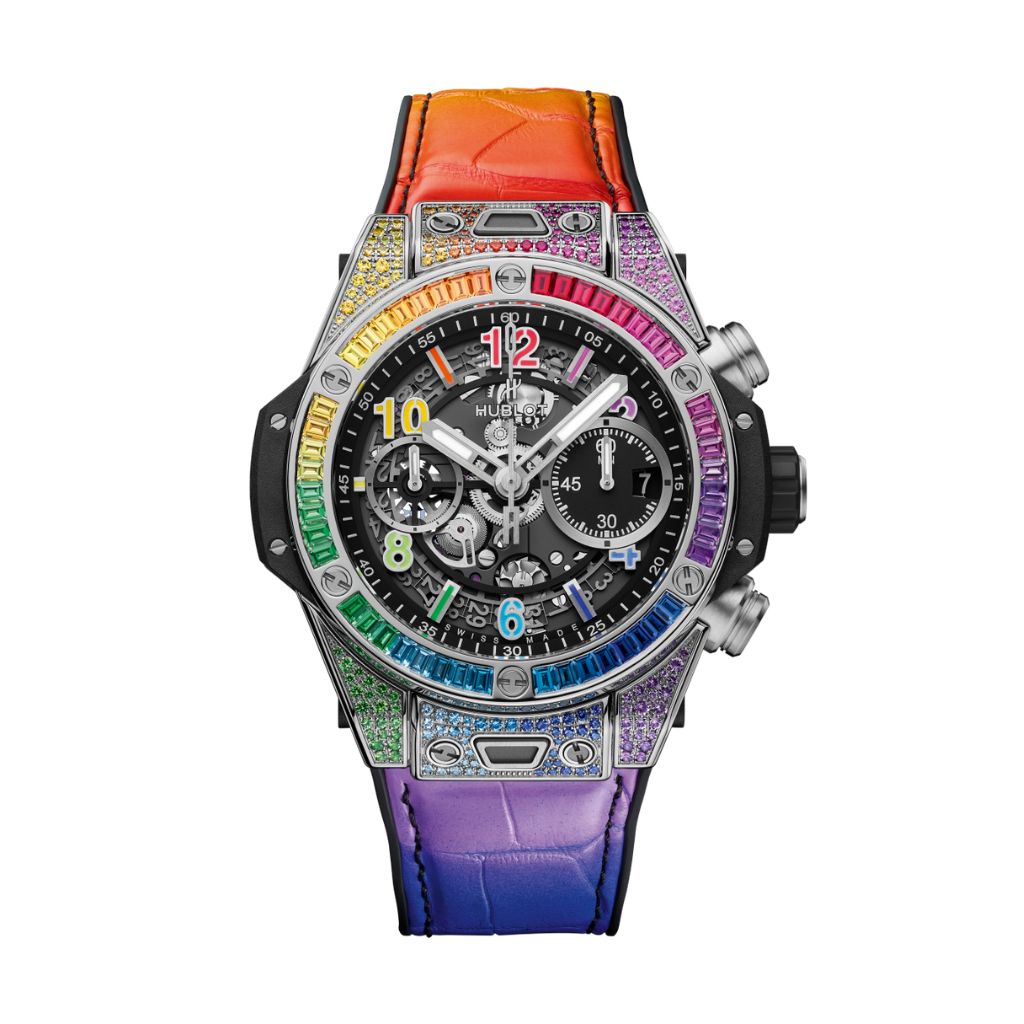 HUBLOT Big Bang Unico Titanium Rainbow 42 mm Transparent Dial with Diamonds Polished Titanium Rubber with Leather Strap 441.NX.1117.LR.0999 - Wrist Boutique