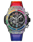 HUBLOT Big Bang Unico Titanium Rainbow 44 mm Transparent Dial with Diamonds Polished Titanium Rubber with Leather Strap 421.NX.1117.LR.0999 - WATCHXNYC