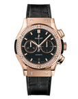 Hublot Classic Fusion Chronograph King Gold Diamonds 42 mm Black Dial with Diamonds Polished 18K King Gold   Leather Strap 541.OX.1181.LR.1104 - WATCHXNYC