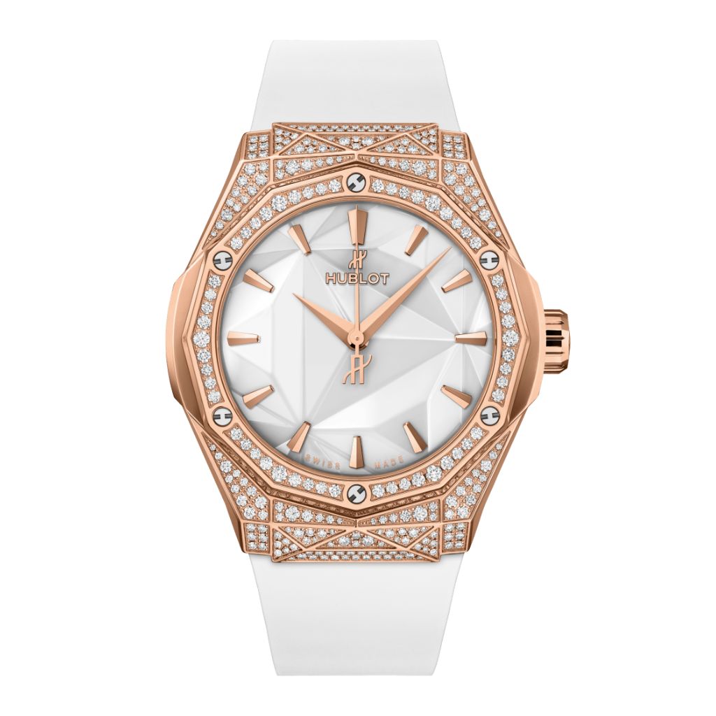 Hublot Classic Fusion Orlinski King Gold White Pavé 40 mm White Dial with Diamonds Polished 18K King Gold Rubber Strap 550.OS.2200.RW.1604.ORL20 - Wrist Boutique