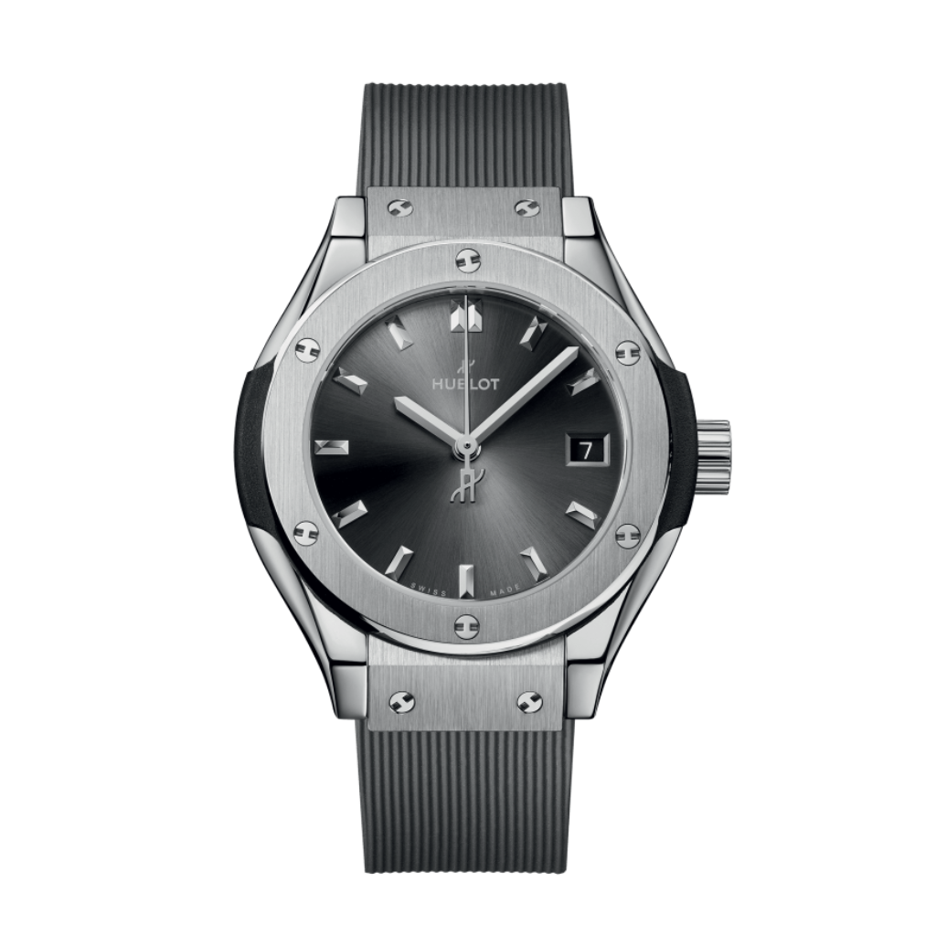 HUBLOT Classic Fusion Racing Grey Titanium 29 mm Grey Dial Polished Titanium Rubber Strap 591.NX.7070.RX - WATCHXNYC