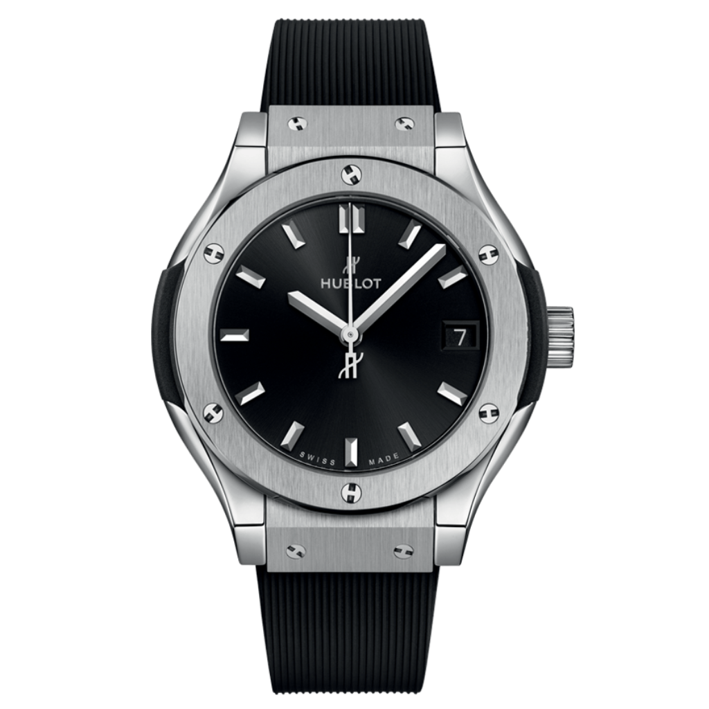 Hublot Classic Fusion Titanium 33 mm Black Dial Polished Titanium Rubber Strap 581.NX.1470.RX - WATCHXNYC