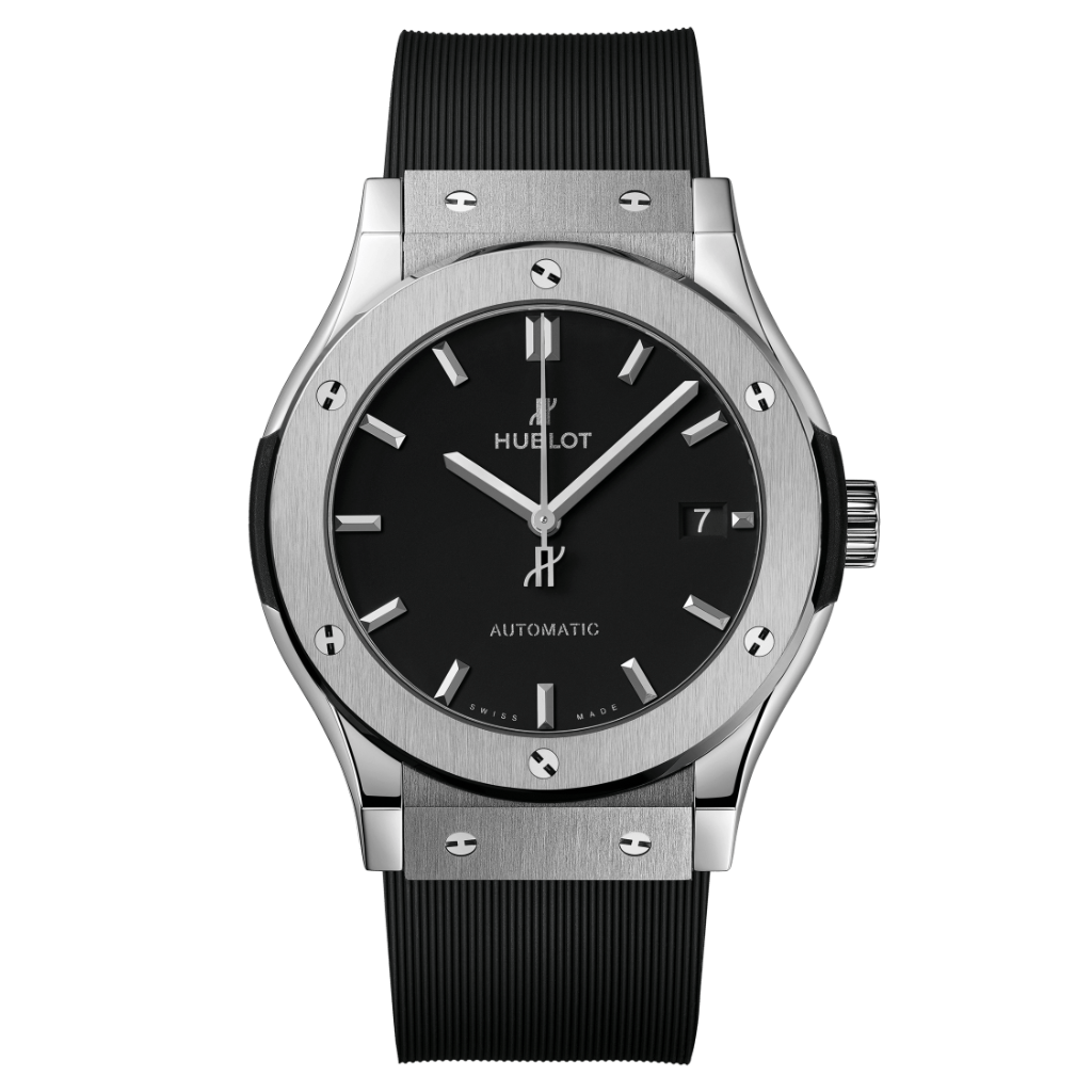 Hublot Classic Fusion Titanium 42 mm Black Dial Polished Titanium Rubber Strap 542.NX.1171.RX - WATCHXNYC