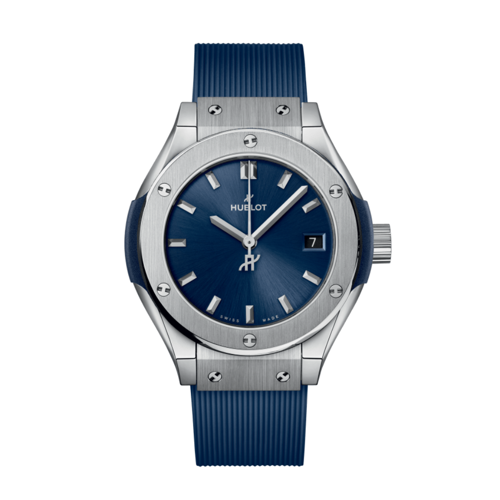 HUBLOT Classic Fusion Titanium Blue 29 mm Blue Dial Polished Titanium Rubber Strap 591.NX.7170.RX - WATCHXNYC
