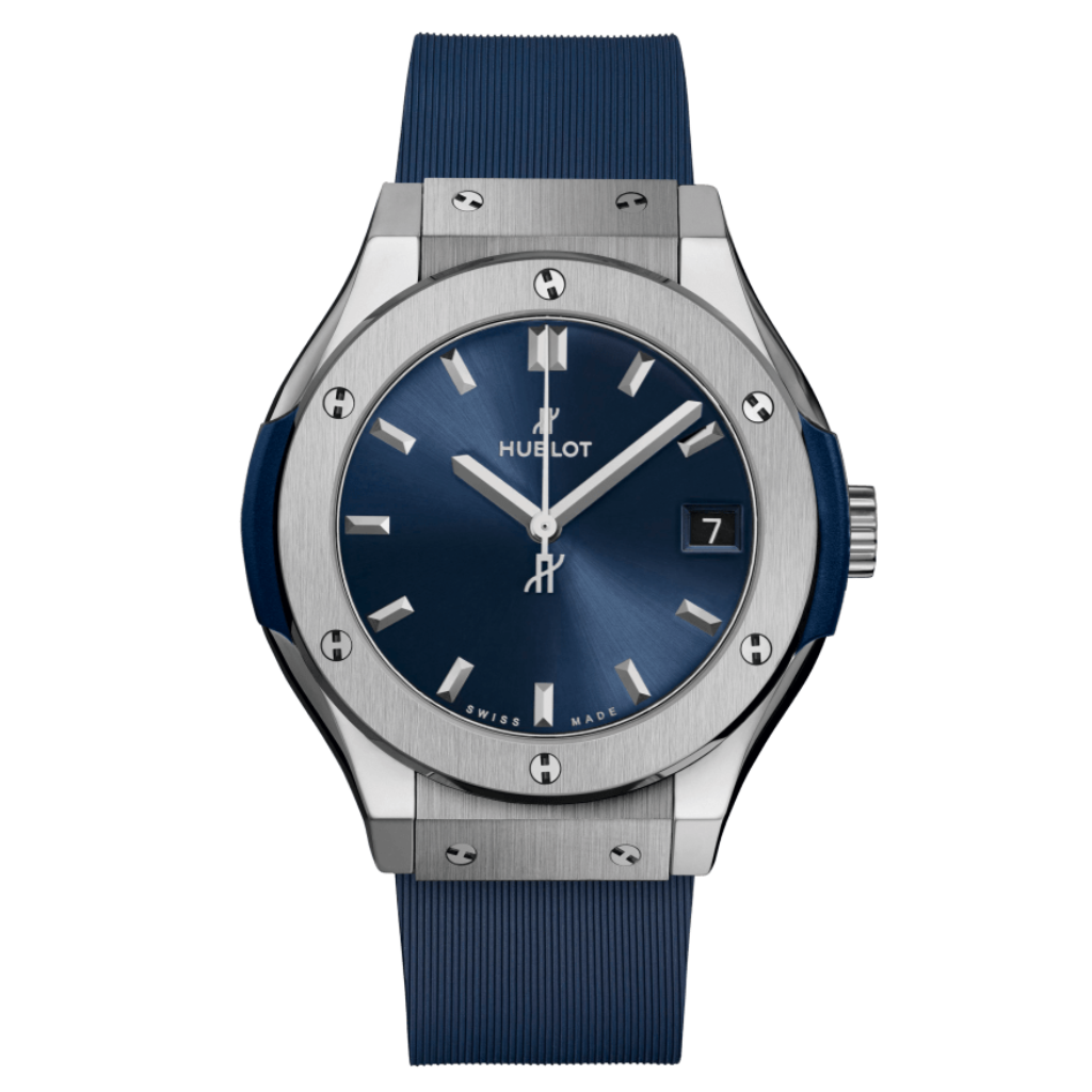 Hublot Classic Fusion Titanium Blue 33 mm Blue Dial Polished Titanium Rubber Strap 581.NX.7170.RX - WATCHXNYC