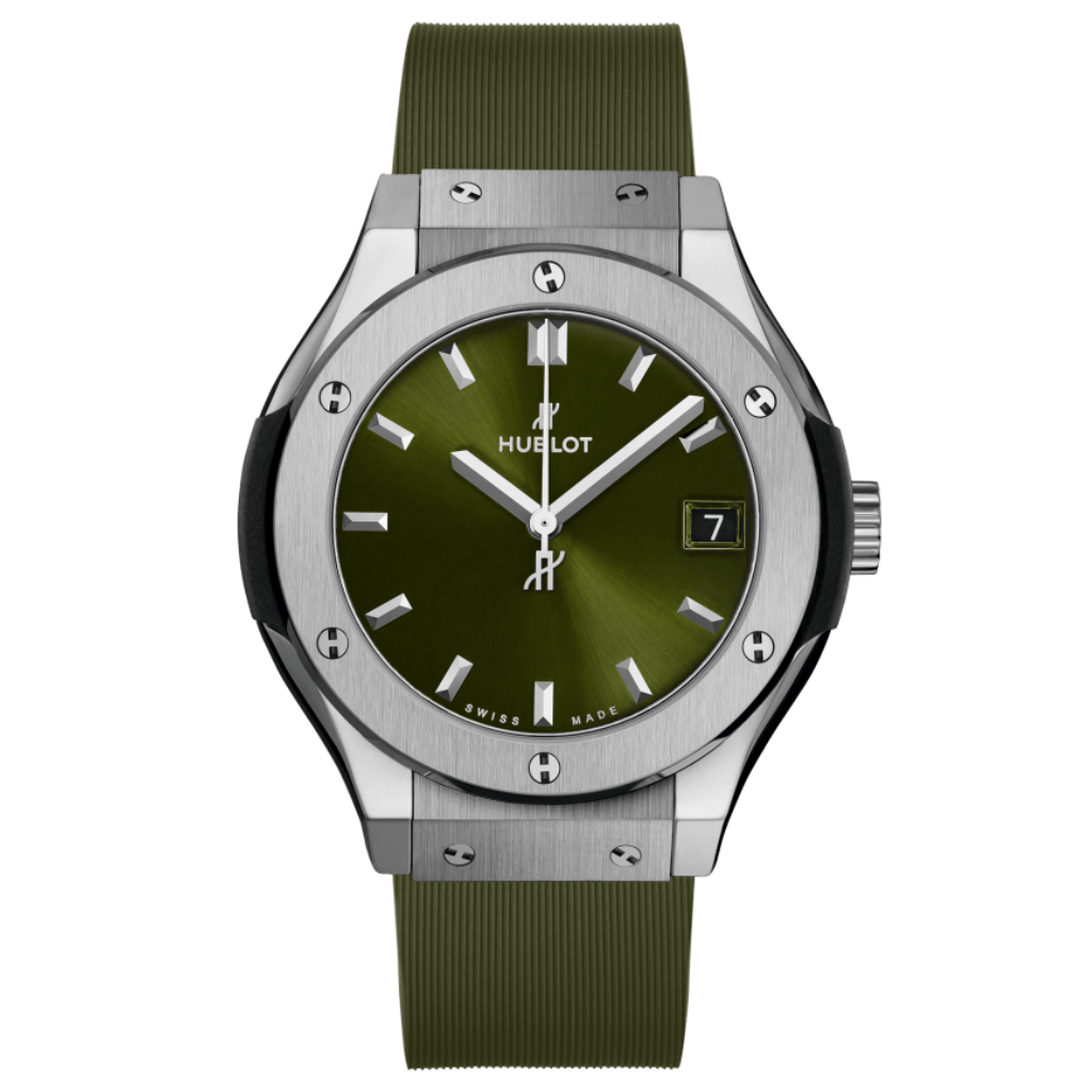 Hublot Classic Fusion Titanium Green 33 mm Green Dial Polished Titanium Rubber Strap 581.NX.8970.RX - WATCHXNYC