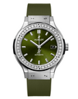 Hublot Classic Fusion Titanium Green Diamonds 38 mm Green Dial with Diamonds Carbon Fiber and Black Texalium Rubber Strap 565.NX.8970.RX.1204 - Wrist Boutique