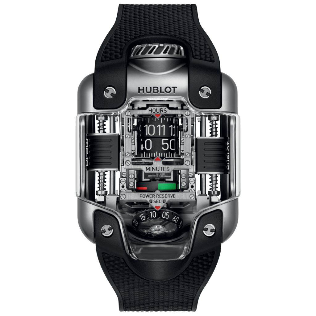 HUBLOT MP-10 Tourbillon Weight Energy System Titanium 54.1 x 41.5 mm Transparent Dial Microblasted Titanium Rubber Strap 910.NX.0001.RX - WATCHXNYC