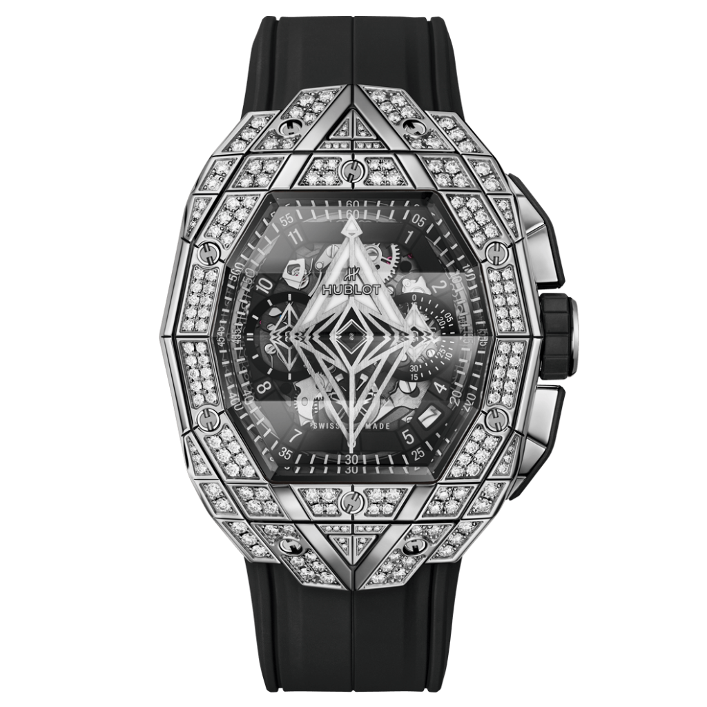 HUBLOT Spirit of Big Bang Sang Bleu Titanium Pavé 42 mm Transparent Dial with Diamonds Polished Titanium Rubber Strap 648.NX.0107.RX.1604.MXM23 - Wrist Boutique