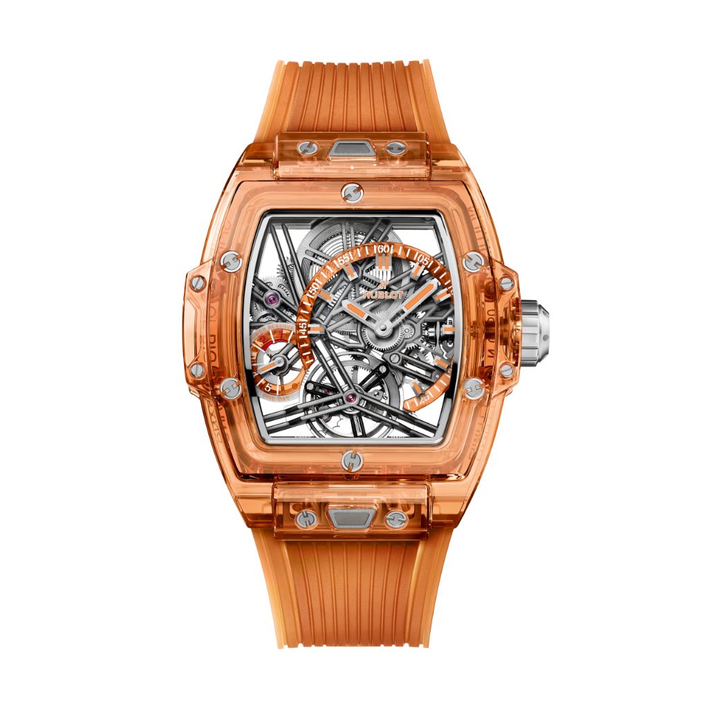 Hublot Spirit of Big Bang Tourbillon Orange Sapphire 42 mm Transparent Dial Polished Orange Sapphire Crystal Transparent Strap 645.JO.0120.RT - Wrist Boutique