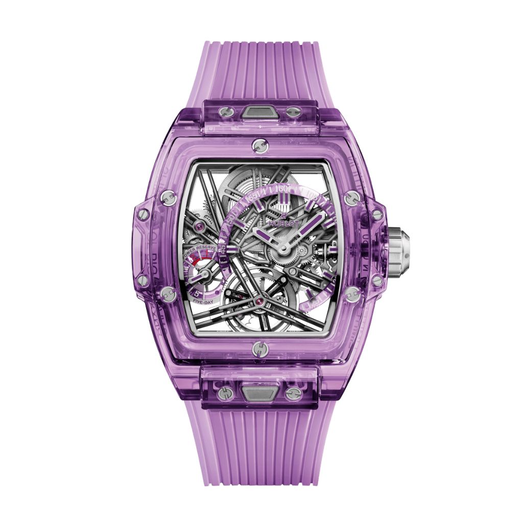 Hublot Spirit of Big Bang Tourbillon Purple Sapphire 42 mm Transparent Dial Polished Purple Sapphire Crystal Transparent Strap 645.JM.0120.RT - Wrist Boutique
