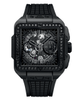 HUBLOT Square Bang Unico All Black Diamonds 42 mm Transparent Dial Microblasted and Polished Black Ceramic Rubber Strap 821.CX.0140.RX.1200 - Wrist Boutique
