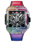HUBLOT Square Bang Unico Titanium Rainbow 42 mm Transparent Dial with Diamonds Polished Titanium Rubber with Leather Strap 821.NX.0117.LR.0999 - WATCHXNYC
