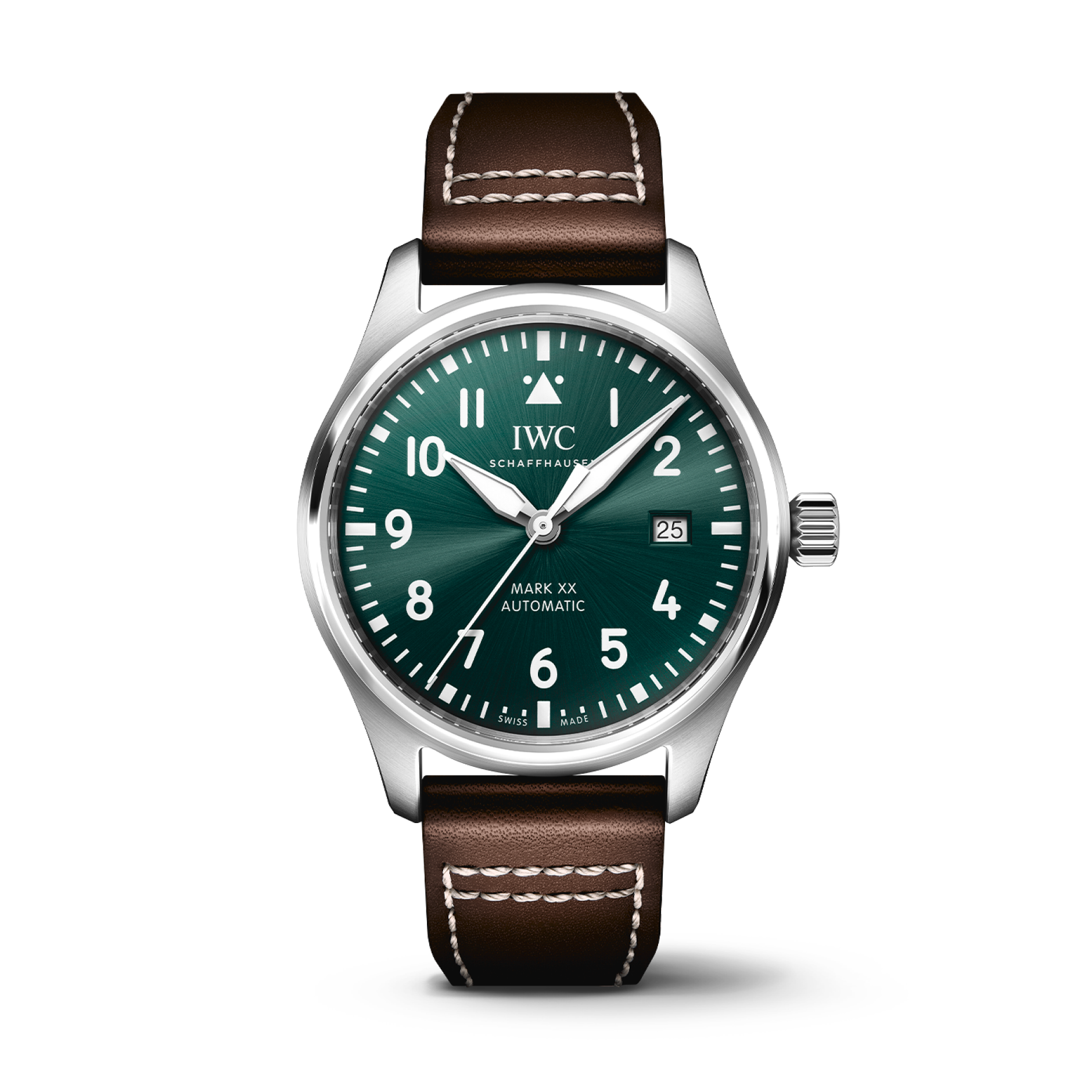 IWC Schaffhausen Pilot's Watch Mark XX 40 mm Green  Dial Stainless Steel Brown   Strap IW328205 - WATCHXNYC