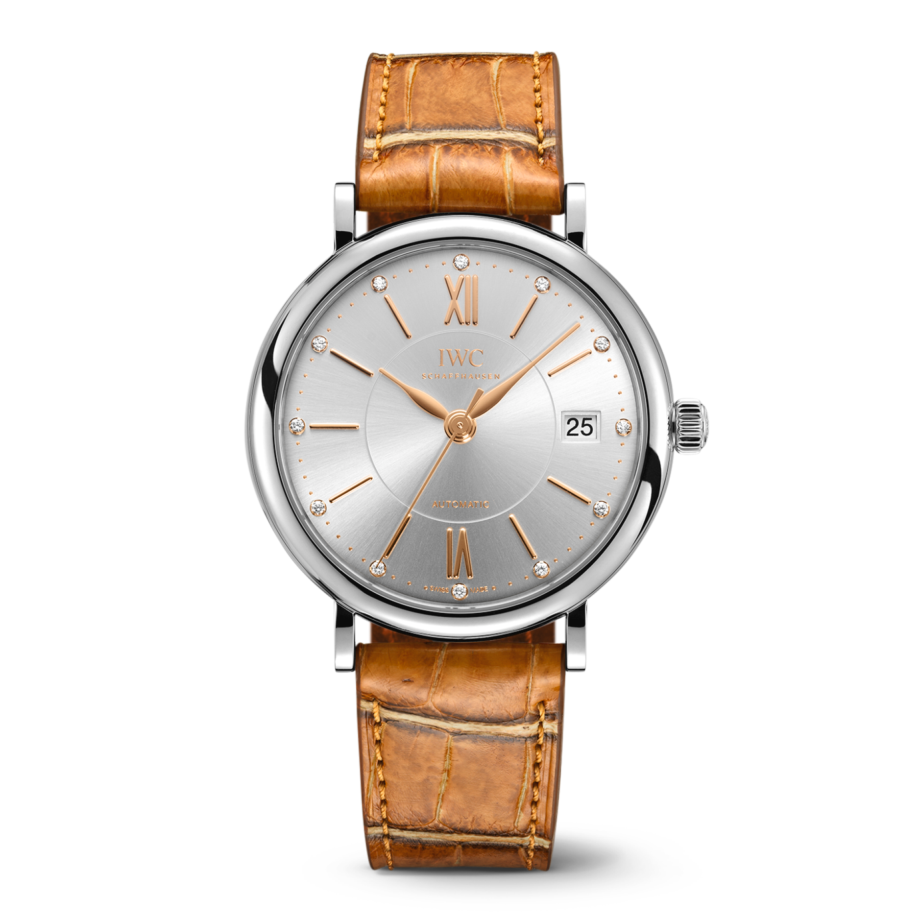 IWC Schaffhausen Portofino Automatic 37 mm Silver  Dial Stainless Steel Light Brown   Leather Strap IW458101 - WATCHXNYC