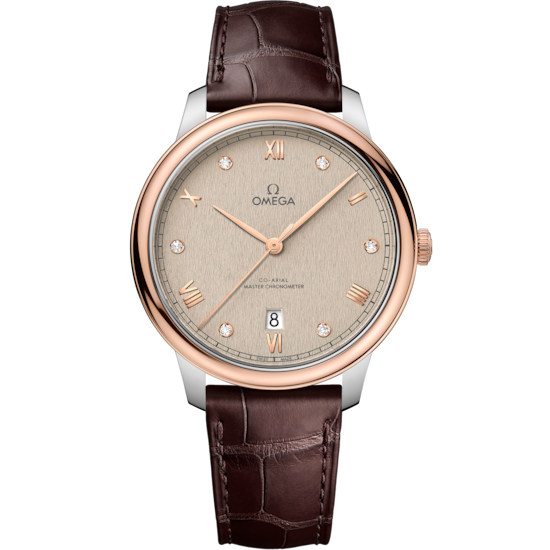 Omega De Ville Prestige 40 mm Linen Dial with Diamonds Stainless Steel and Sedna™ 18k Rose Gold Strap 434.23.40.20.59.001 - WATCHXNYC