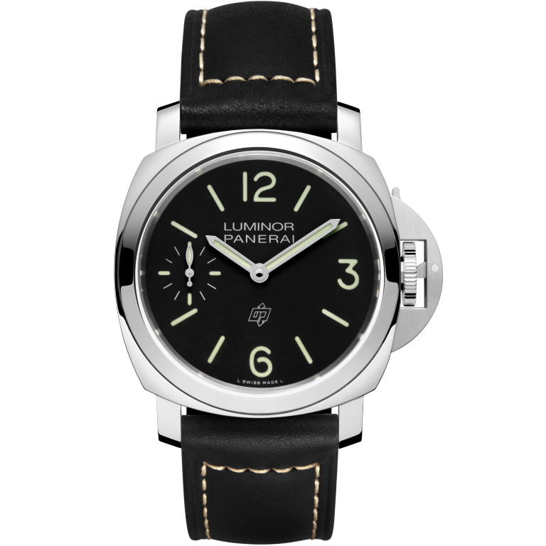 Panerai Luminor Logo 44 mm Black Dial Polished Steel Calf Ponte Vecchio Black Strap PAM01084 - WATCHXNYC