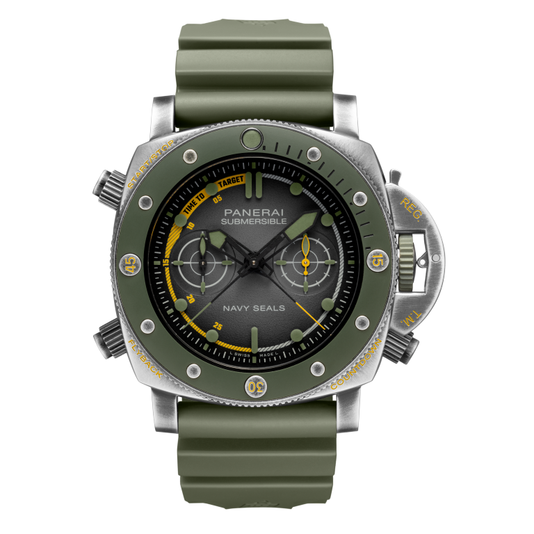 Panerai Submersible Chrono Navy SEALs Special Operations Experience Edition 47 mm Black Dial Brushed Brunito Steel Caoutchouc Military Green Strap PAM01402 - Wrist Boutique