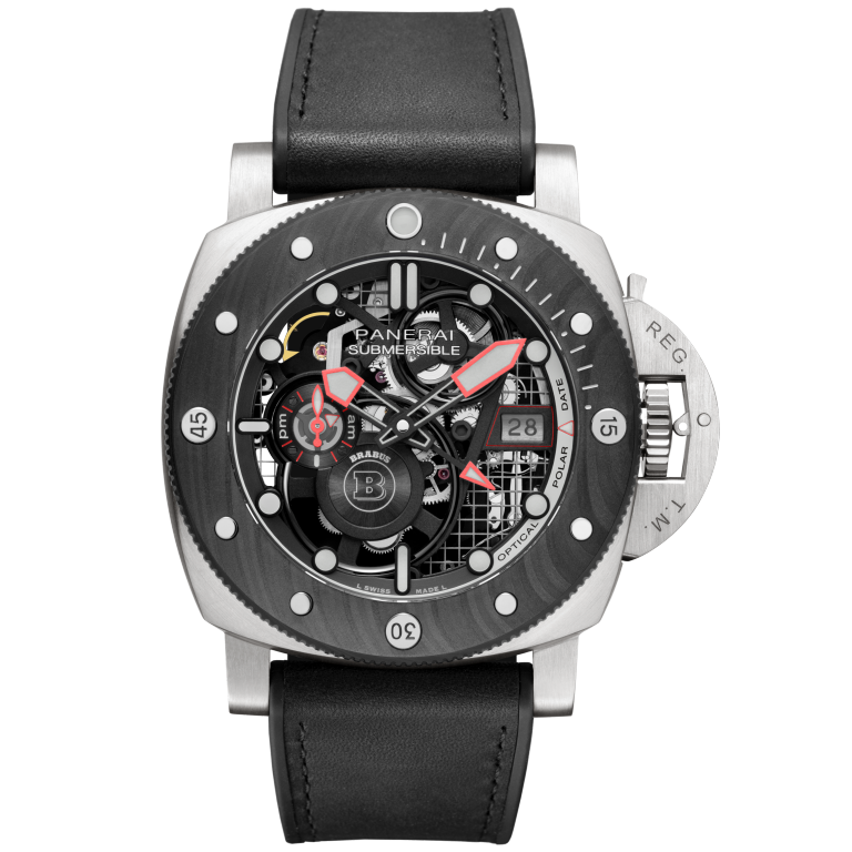 Panerai Submersible S Brabus 47 mm Transparent Dial Brushed EcoTitanium Calf Rubber Bi-Material Black Strap PAM01403 - WATCHXNYC