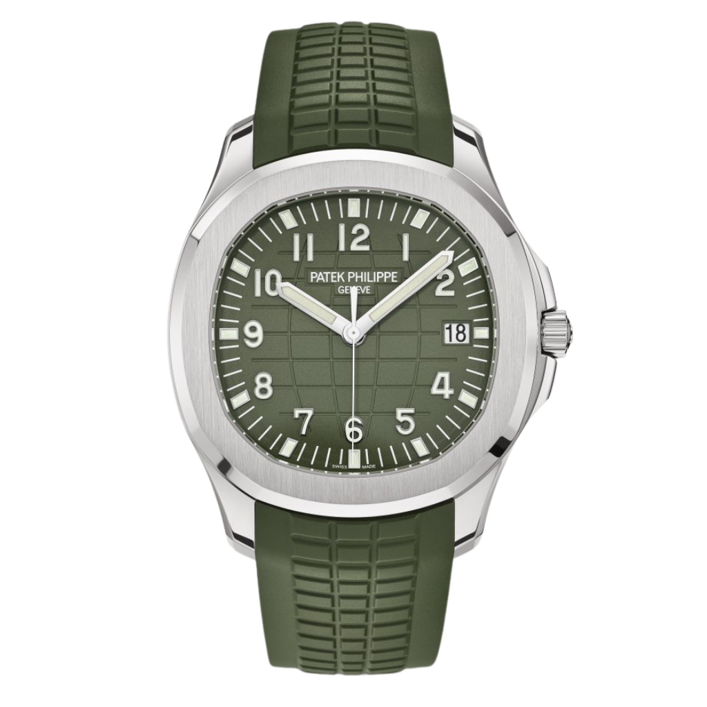 Patek Philippe  Aquanaut 42.2 mm Khaki Green Dial 18K White Gold Rubber Strap 5168G-010 - WATCHXNYC